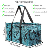 Extra Large Utility Tote Bag - Oversized Collapsible Pool Beach Canvas Basket - Paisley Blue