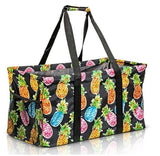 Extra Large Utility Tote Bag - Oversized Collapsible Pool Beach Canvas Basket - Pineapple Black