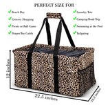 Extra Large Utility Tote Bag - Oversized Collapsible Pool Beach Canvas Basket - Leopard