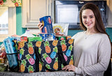 Extra Large Utility Tote Bag - Oversized Collapsible Pool Beach Canvas Basket - Pineapple Black
