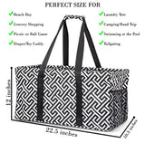Extra Large Utility Tote Bag - Oversized Collapsible Pool Beach Canvas Basket - Geo Black