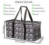 Extra Large Utility Tote Bag - Oversized Collapsible Pool Beach Canvas Basket - Elephant Black