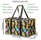 Extra Large Utility Tote Bag - Oversized Collapsible Pool Beach Canvas Basket - Pineapple Black