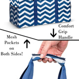 Extra Large Utility Tote Bag - Oversized Collapsible Pool Beach Canvas Basket - Chevron Navy