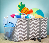 Extra Large Utility Tote Bag - Oversized Collapsible Pool Beach Canvas Basket - Chevron Gray