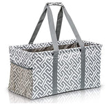 Extra Large Utility Tote Bag - Oversized Collapsible Pool Beach Canvas Basket - Geo Grey