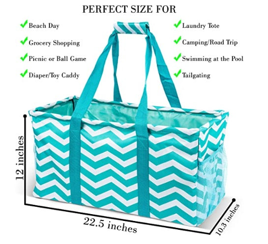  Lucazzi Extra Large Utility Tote Bag - Oversized Collapsible  Reusable Wire Frame Rectangular Canvas Basket With Two Exterior Pockets For  Beach, Pool, Laundry, Car Trunk, Storage - Anchor : Clothing, Shoes