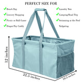 Extra Large Utility Tote Bag - Oversized Collapsible Pool Beach Canvas Basket - Light Blue