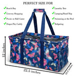 Extra Large Utility Tote Bag - Oversized Collapsible Pool Beach Canvas Basket - Butterfly Pink