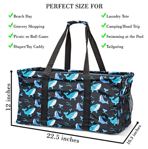  Pursetti Extra Large Utility Tote Bag for Women with 6  Exterior Pockets - Perfect as Beach Bag, Pool Bag, Laundry Bag, Storage Tote  for Ballgame, Beach, Pool, and Home (Black