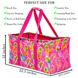 Extra Large Utility Tote Bag - Oversized Collapsible Pool Beach Canvas Basket - Pineapple Pink
