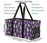 Extra Large Utility Tote Bag - Oversized Collapsible Pool Beach Canvas Basket - Cactus Purple