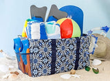 Extra Large Utility Tote Bag - Oversized Collapsible Pool Beach Canvas Basket - Blue Snowflake