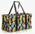 Extra Large Utility Tote Bag - Oversized Collapsible Pool Beach Canvas Basket - Pineapple Black