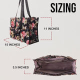 Utility Tote Bag with Zipper Top - Large Multipurpose Tote Organizer Bag - White Floral