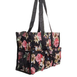 Utility Tote Bag with Zipper Top - Large Multipurpose Tote Organizer Bag - White Floral