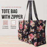 Utility Tote Bag with Zipper Top - Large Multipurpose Tote Organizer Bag - White Floral