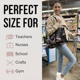 Utility Tote Bag with Zipper Top - Large Multipurpose Tote Organizer Bag - White Floral