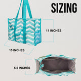 Utility Tote Bag with Zipper Top - Large Multipurpose Tote Organizer Bag - Chevron Teal
