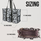 Utility Tote Bag with Zipper Top - Large Multipurpose Tote Organizer Bag - Damask Black