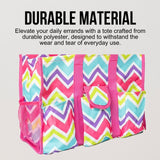 Utility Tote Bag with Zipper Top - Large Multipurpose Tote Organizer Bag - Chevron Multi