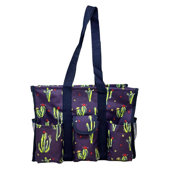 Utility Tote Bag with Zipper Top - Large Multipurpose Tote Organizer Bag - Cactus Purple