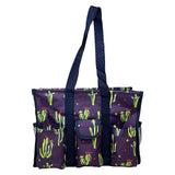 Utility Tote Bag with Zipper Top - Large Multipurpose Tote Organizer Bag - Cactus Purple