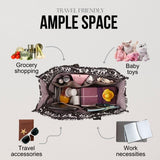 Utility Tote Bag with Zipper Top - Large Multipurpose Tote Organizer Bag - Elephant Black