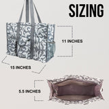Utility Tote Bag with Zipper Top - Large Multipurpose Tote Organizer Bag - Damask Gray