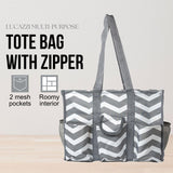 Utility Tote Bag with Zipper Top - Large Multipurpose Tote Organizer Bag - Chevron Grey