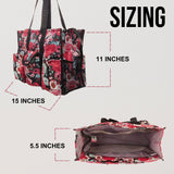 Utility Tote Bag with Zipper Top - Large Multipurpose Tote Organizer Bag - Red Floral