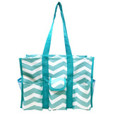 Utility Tote Bag with Zipper Top - Large Multipurpose Tote Organizer Bag - Chevron Teal