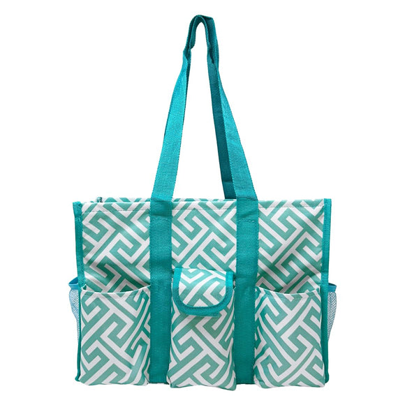 Utility Tote Bag with Zipper Top - Large Multipurpose Tote Organizer Bag - Geo Teal