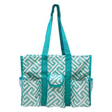 Utility Tote Bag with Zipper Top - Large Multipurpose Tote Organizer Bag - Geo Teal