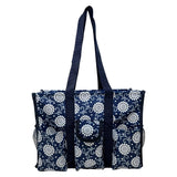 Utility Tote Bag with Zipper Top - Large Multipurpose Tote Organizer Bag - Navy Sunflower