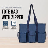 Utility Tote Bag with Zipper Top - Large Multipurpose Tote Organizer Bag - Navy Blue