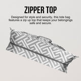 Utility Tote Bag with Zipper Top - Large Multipurpose Tote Organizer Bag - Geo Gray