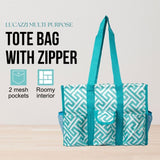 Utility Tote Bag with Zipper Top - Large Multipurpose Tote Organizer Bag - Geo Teal