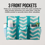 Utility Tote Bag with Zipper Top - Large Multipurpose Tote Organizer Bag - Chevron Teal