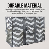 Utility Tote Bag with Zipper Top - Large Multipurpose Tote Organizer Bag - Chevron Grey