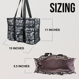 Utility Tote Bag with Zipper Top - Large Multipurpose Tote Organizer Bag - Elephant Black