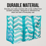Utility Tote Bag with Zipper Top - Large Multipurpose Tote Organizer Bag - Chevron Teal
