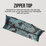 Utility Tote Bag with Zipper Top - Large Multipurpose Tote Organizer Bag - Paisley Blue