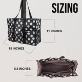 Utility Tote Bag with Zipper Top - Large Multipurpose Tote Organizer Bag - Polka Dot