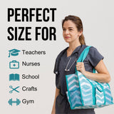 Utility Tote Bag with Zipper Top - Large Multipurpose Tote Organizer Bag - Chevron Teal