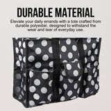 Utility Tote Bag with Zipper Top - Large Multipurpose Tote Organizer Bag - Polka Dot
