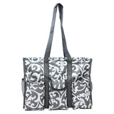Utility Tote Bag with Zipper Top - Large Multipurpose Tote Organizer Bag - Damask Gray