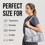 Utility Tote Bag with Zipper Top - Large Multipurpose Tote Organizer Bag - Geo Gray