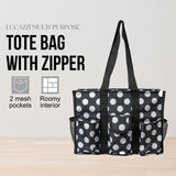 Utility Tote Bag with Zipper Top - Large Multipurpose Tote Organizer Bag - Polka Dot