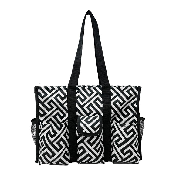 Utility Tote Bag with Zipper Top - Large Multipurpose Tote Organizer Bag - Geo Black